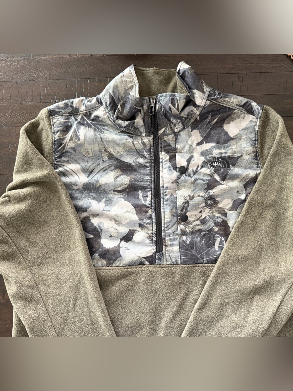 The North Face Olive Green Floral-Panel Teddy Fleece Jacket - Women's
